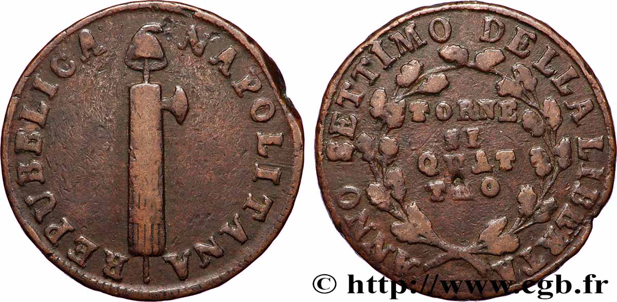 ITALIE - RÉPUBLIQUE NAPOLITAINE 4 Tornesi République Napolitaine an VII 1799  TB+ 
