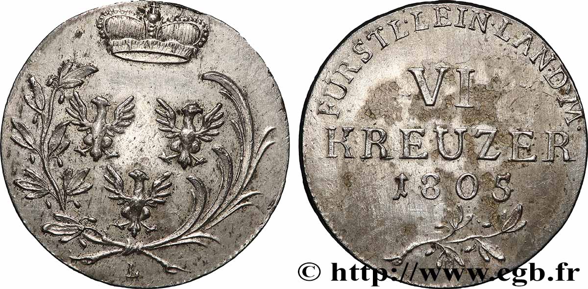 ALLEMAGNE - LEININGEN-DAGSBOURG-HARTENBOURG 6 Kreuzer Charles Frédéric Guillaume 1805 Saalfeld TTB+ 