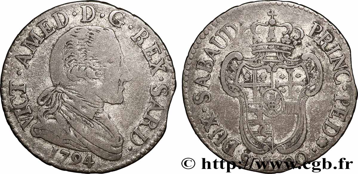 ITALIE - ROYAUME DE SARDAIGNE 20 Soldi Victor Amédée III 1794 Turin TB+ 