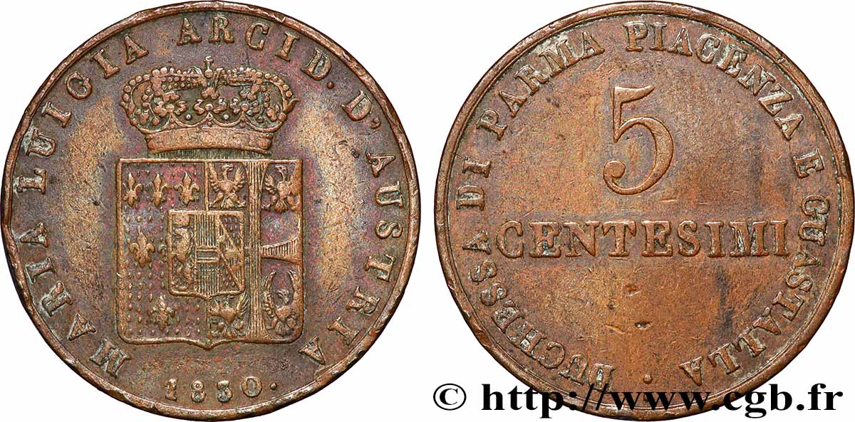 ITALIE - DUCHÉ DE PARME DE PLAISANCE ET DE GUASTALLA - MARIE-LOUISE D&nbsp;AUTRICHE 5 Centesimi  1830 Milan TB+ 