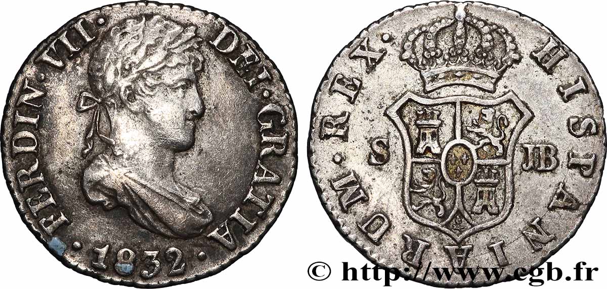 ESPAGNE 1/2 Real Ferdinand VII  1832 Séville TTB+ 