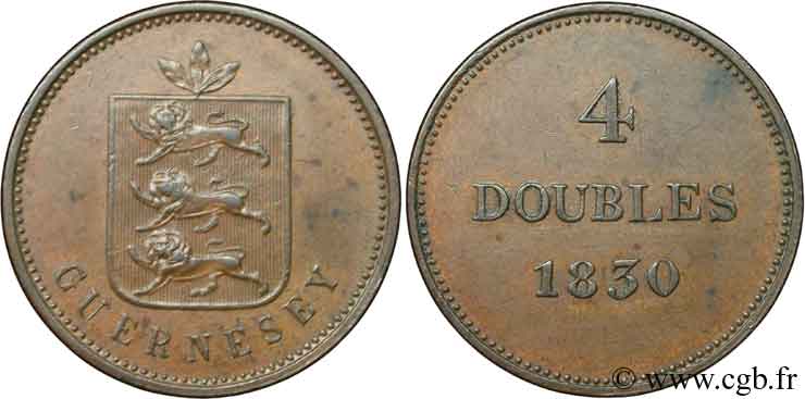 GUERNSEY 4 Doubles armes du baillage de Guernesey 1830  EBC 