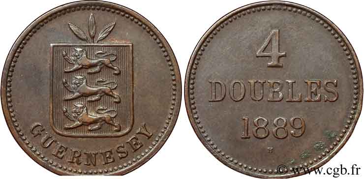 GUERNSEY 4 Doubles 1889 Heaton AU 