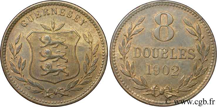 GUERNSEY 8 Doubles armes du baillage de Guernesey 1902 Heaton AU 