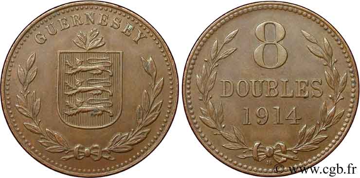 GUERNSEY 8 Doubles armes du baillage de Guernesey 1914 Heaton EBC 