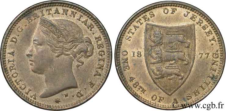 JERSEY 1/48 Shilling Reine Victoria / armes du Baillage de Jersey 1877 Heaton MS 