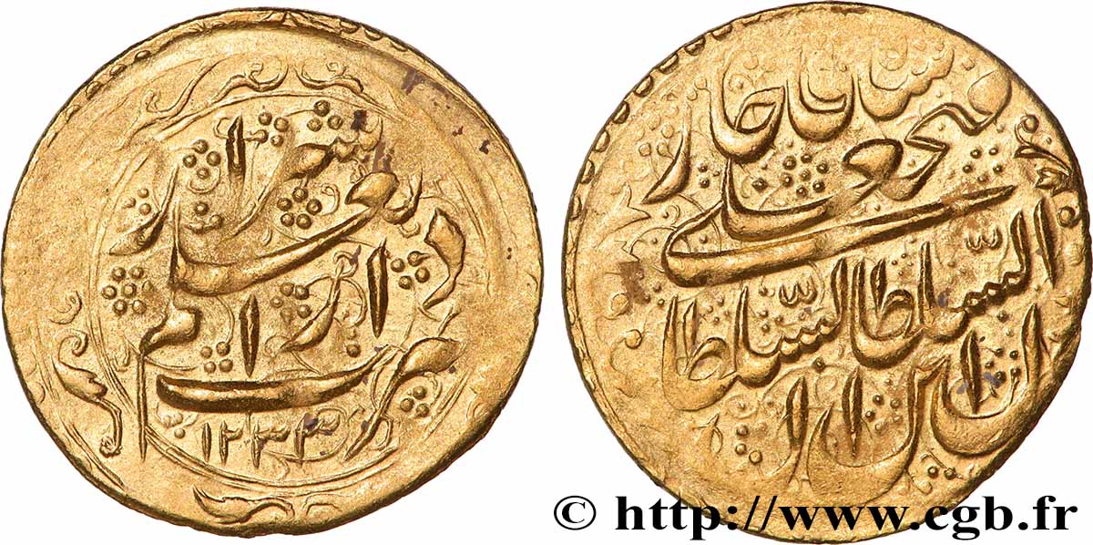 PERSE - FATH ALI SHAH Toman en or, cinquième monnayage, AH1233 (1818) Teheran TTB+ 