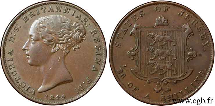 JERSEY 1/26 Shilling Reine Victoria / armes du Baillage de Jersey 1844  VZ 