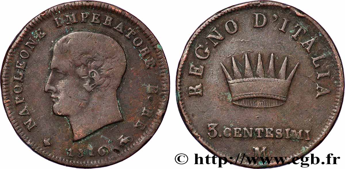 ITALIEN - Königreich Italien - NAPOLÉON I. 3 Centesimi Napoléon Ier roi d’Italie 1810 Milan S 