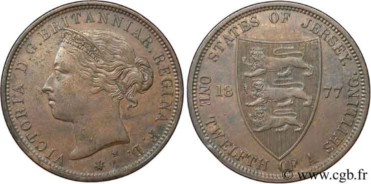 JERSEY 1/12 Shilling Reine Victoria / armes du Baillage de Jersey 1877 Heaton MS 