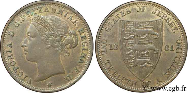 JERSEY 1/12 Shilling Reine Victoria / armes du Baillage de Jersey 1881  MS 