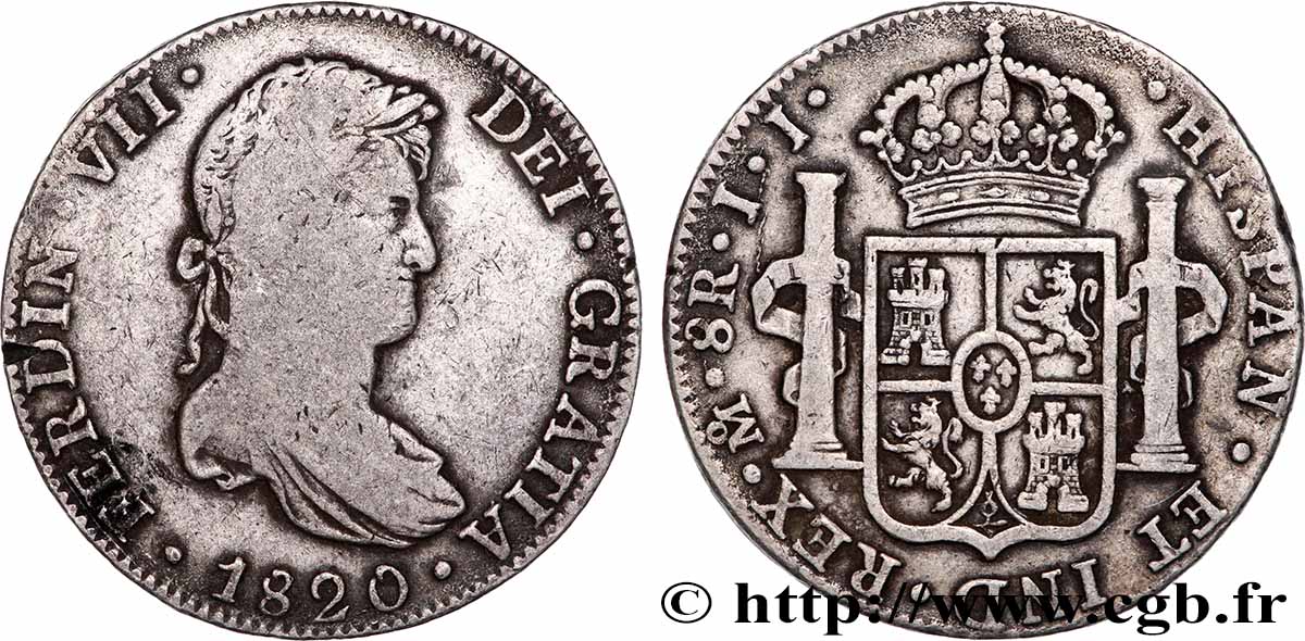 MEXIQUE 8 Reales Ferdinand VII 1820 Mexico TB+/TTB 