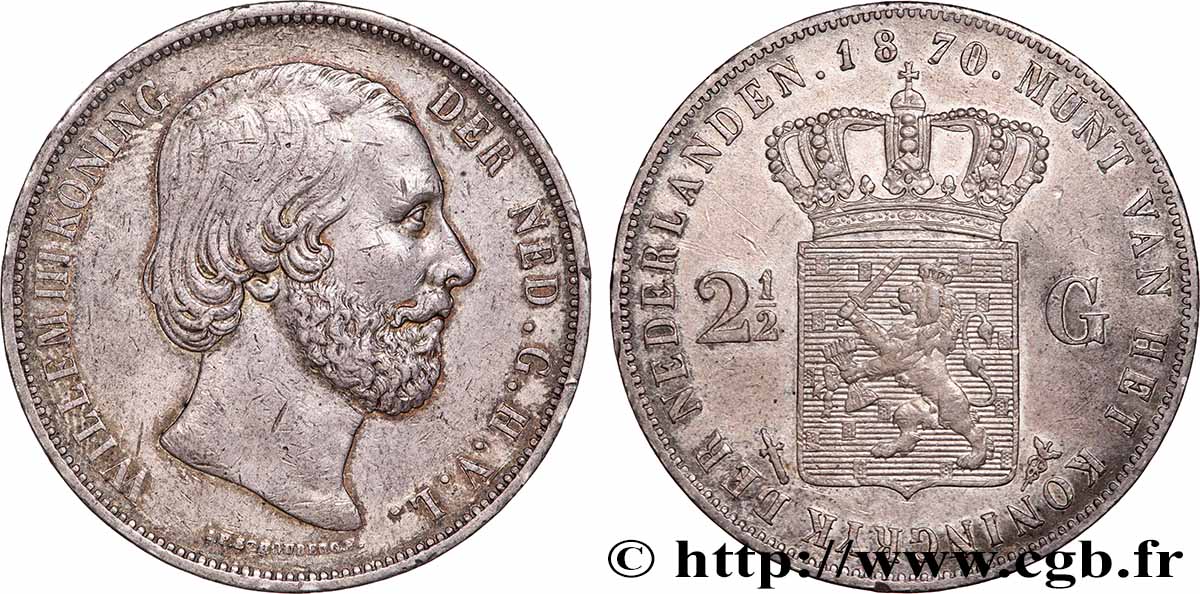 PAYS-BAS 2 1/2 Gulden Guillaume III 1870 Utrecht TTB+ 