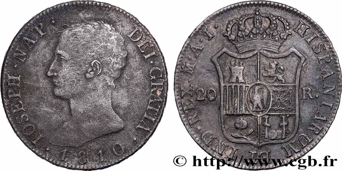 SPAIN - KINGDOM OF SPAIN - JOSEPH NAPOLEON 20 Reales ou 5 Pesetas 1810 Madrid XF 