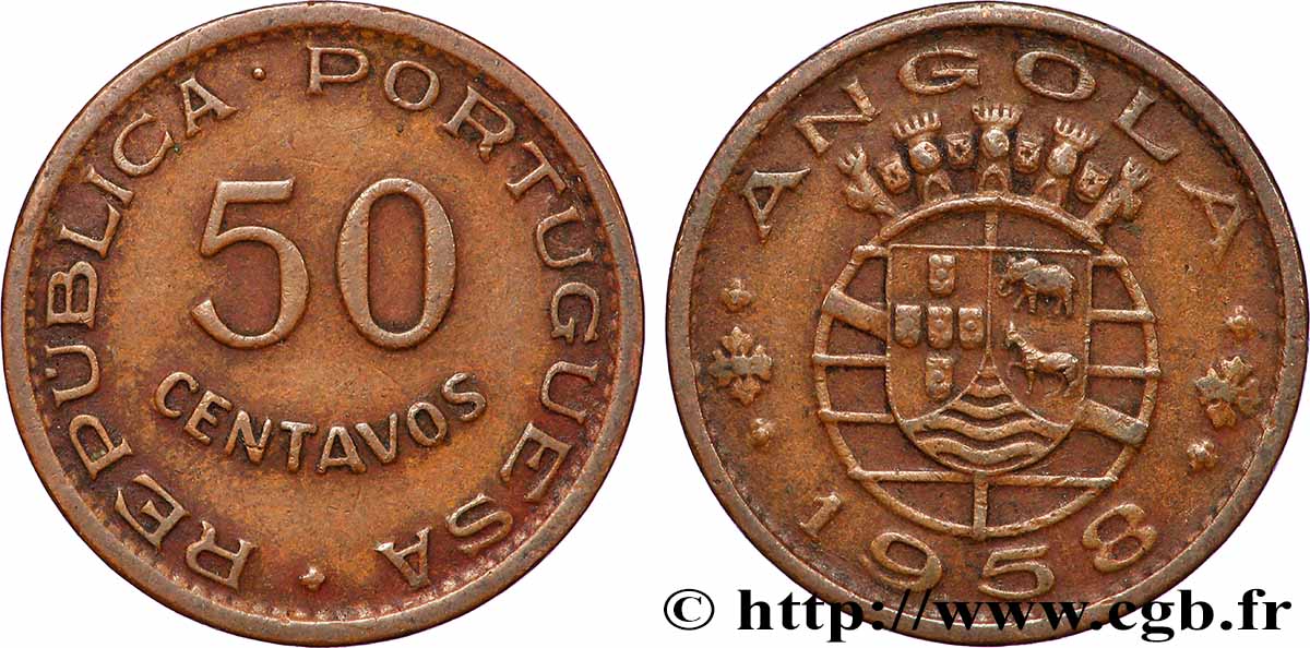 ANGOLA 50 Centavos monnayage colonial Portugais 1958 Lisbonne TTB 