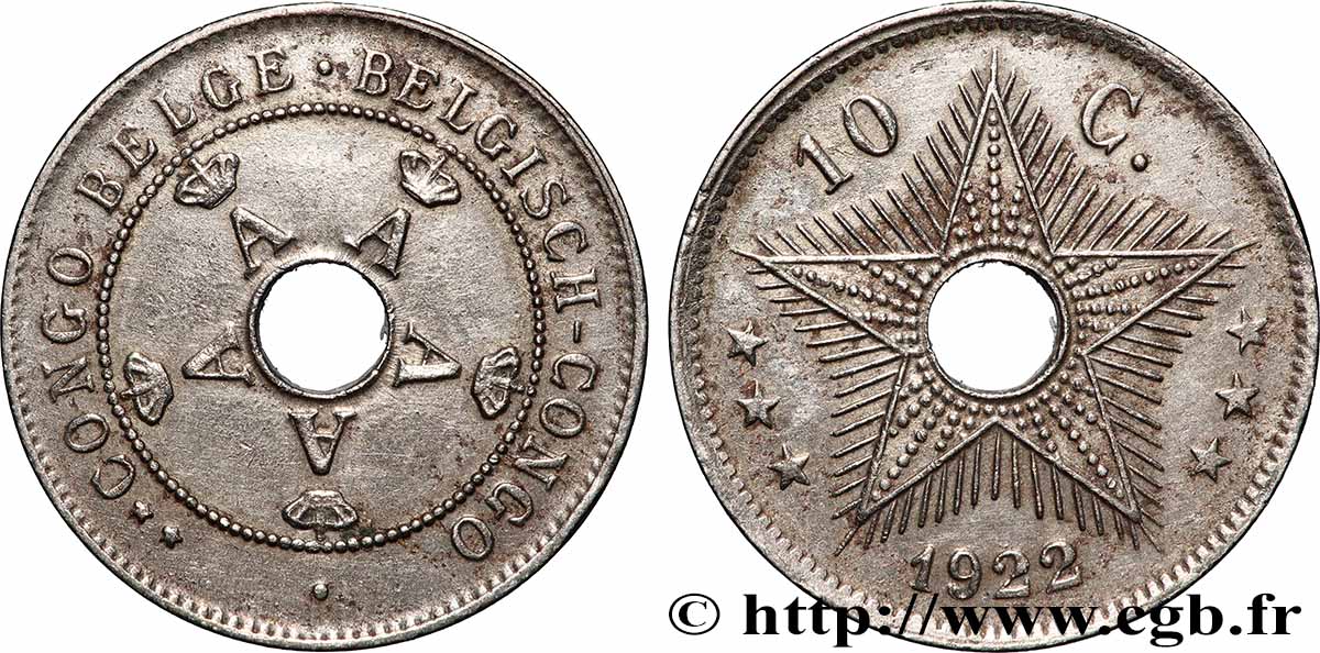 BELGIAN CONGO 10 Centimes Albert Ier 1922 Bruxelles XF 