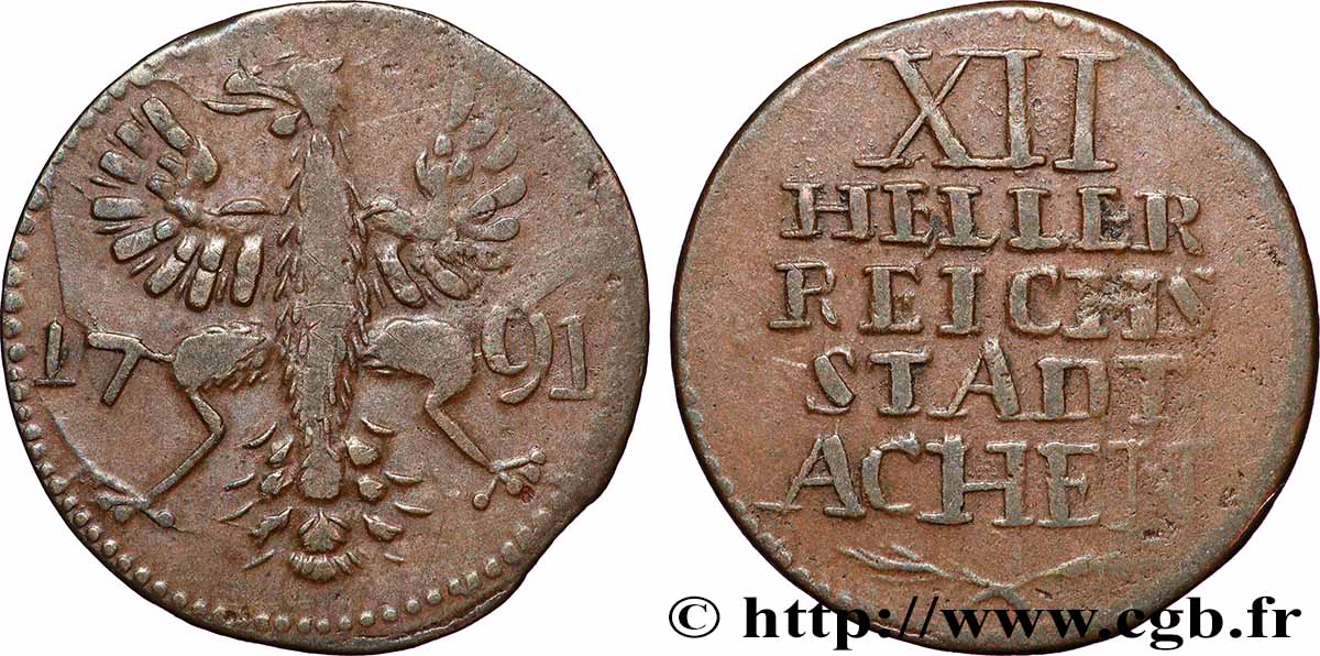 DEUTSCHLAND - AACHEN 12 Heller ville de Aachen aigle 1791  fSS 