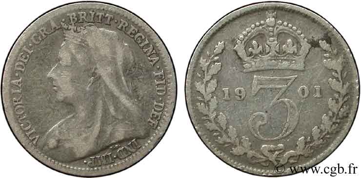 UNITED KINGDOM 3 Pence Victoria 1901  XF 