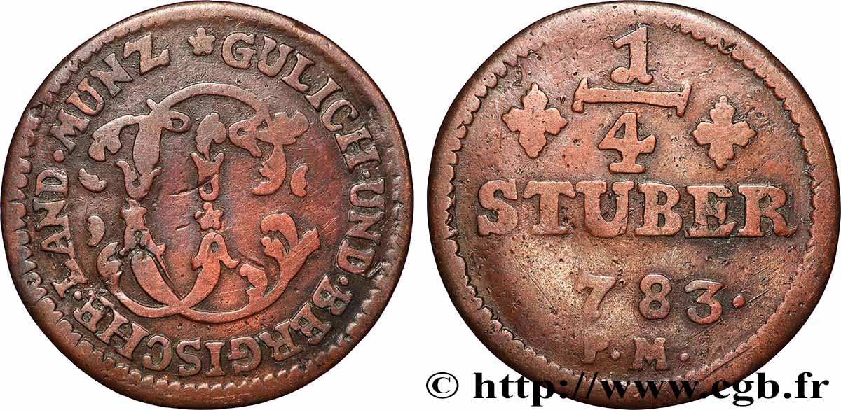 ALLEMAGNE - JULIERS-BERG 1/4 Stuber Duché de Jülich-Berg 1783 Düsseldorf TB 