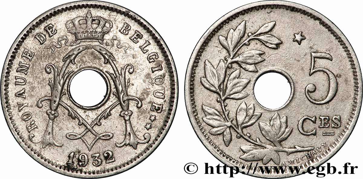BELGIEN 5 Centimes Albert Ier 1932 Bruxelles fVZ 