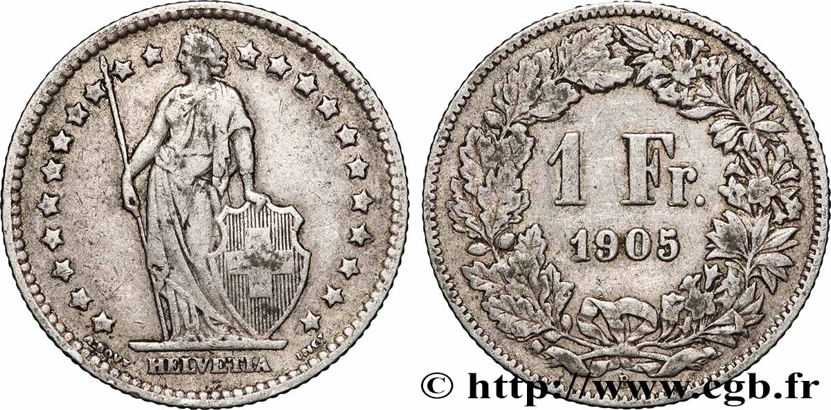 SUISSE 1 Franc Helvetia 1905 Berne TB+ 