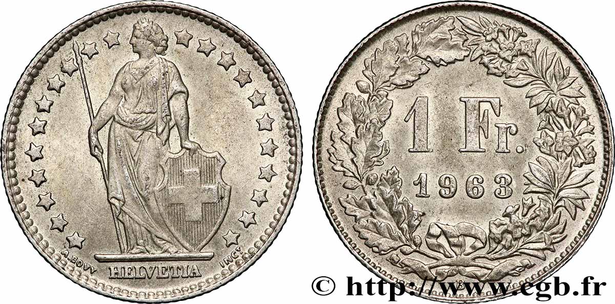 SCHWEIZ 1 Franc Helvetia 1963 Berne - B VZ 