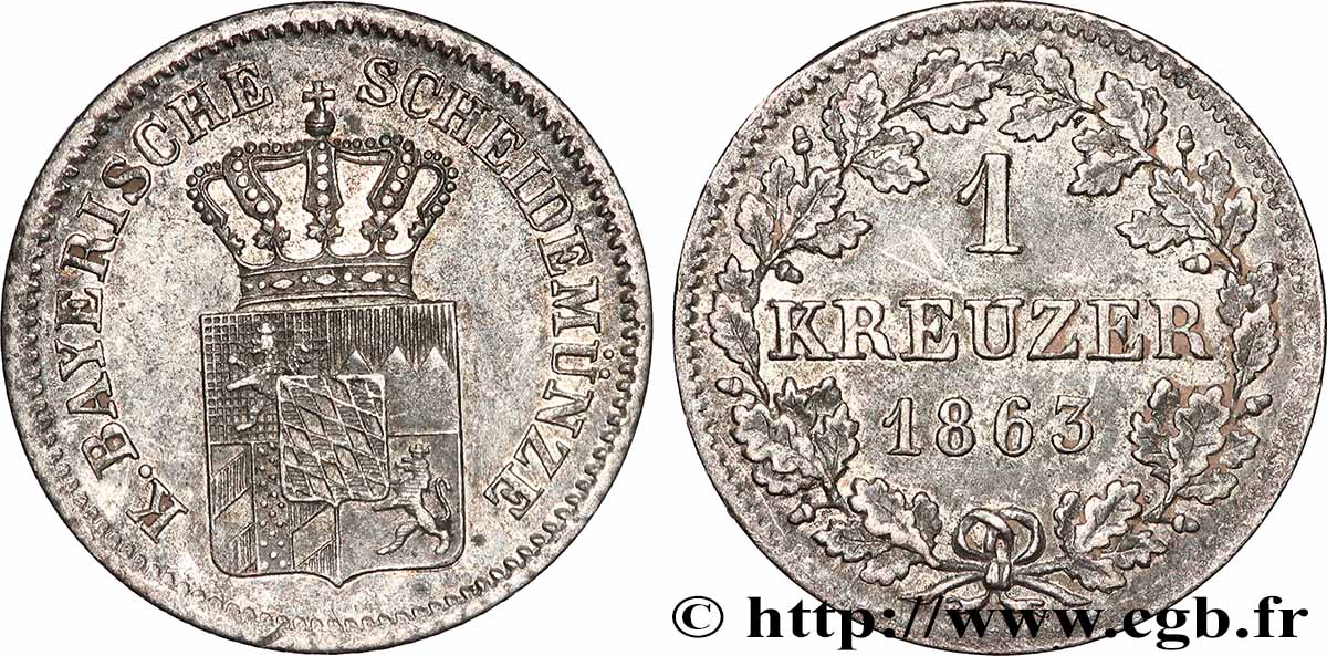 ALLEMAGNE - BAVIÈRE 1 Kreuzer Maximilien II 1863 Munich SUP 