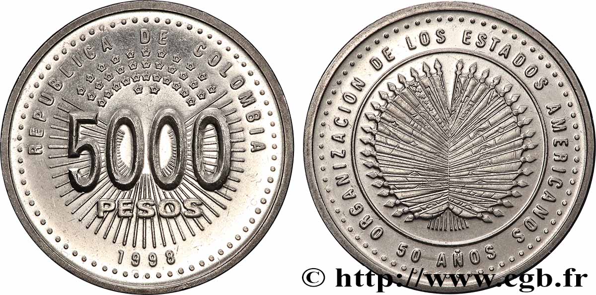 KOLUMBIEN 5000 Pesos 50e anniversaire de l’Organisation des états américains  1998  fST 