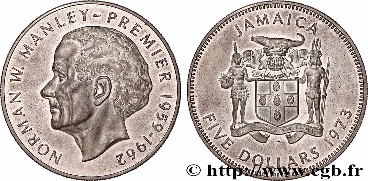JAMAÏQUE 5 Dollar Proof Norman Manley 1973 Franklin Mint SPL 