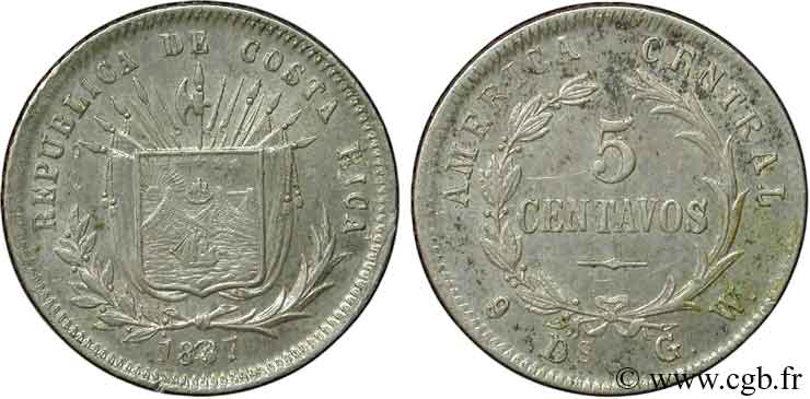 COSTA RICA 5 Centavos emblème 1887  VZ 