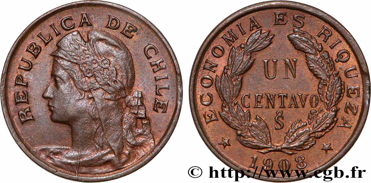 CHILI 1 Centavo 1908 Santiago - S° SUP 