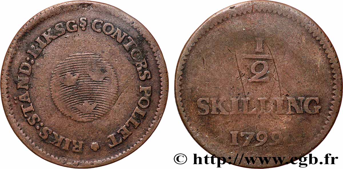 SUÈDE 1/2 Skilling au nom de Gustave IV Adolf 1799  TB+ 