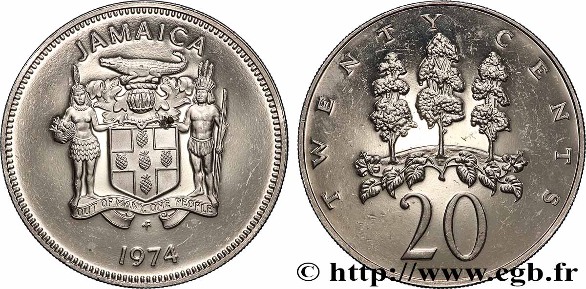 JAMAÏQUE 20 Cents Proof 1974 Franklin Mint SPL 