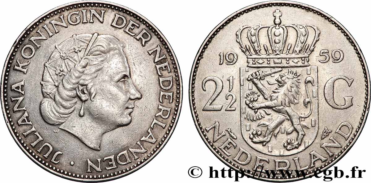 NIEDERLANDE 2 1/2 Gulden Juliana 1959 Utrecht fVZ 
