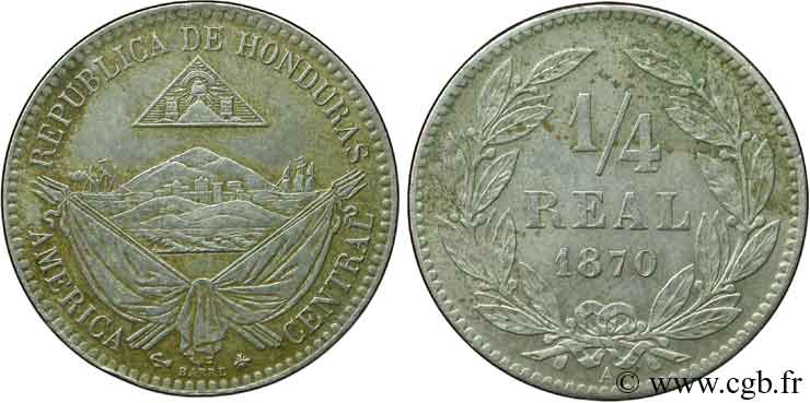 HONDURAS 1/4 Real 1870 Paris - A VZ 
