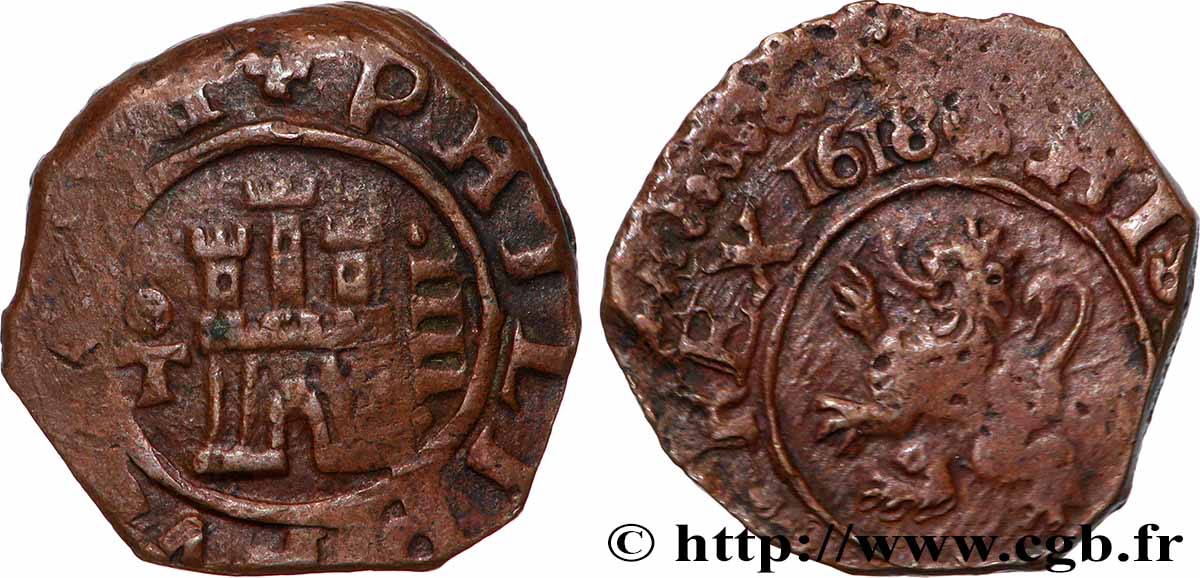 SPAIN - KINGDOM OF SPAIN - PHILIP III 4 Maravedis 1618 Tolède VF 