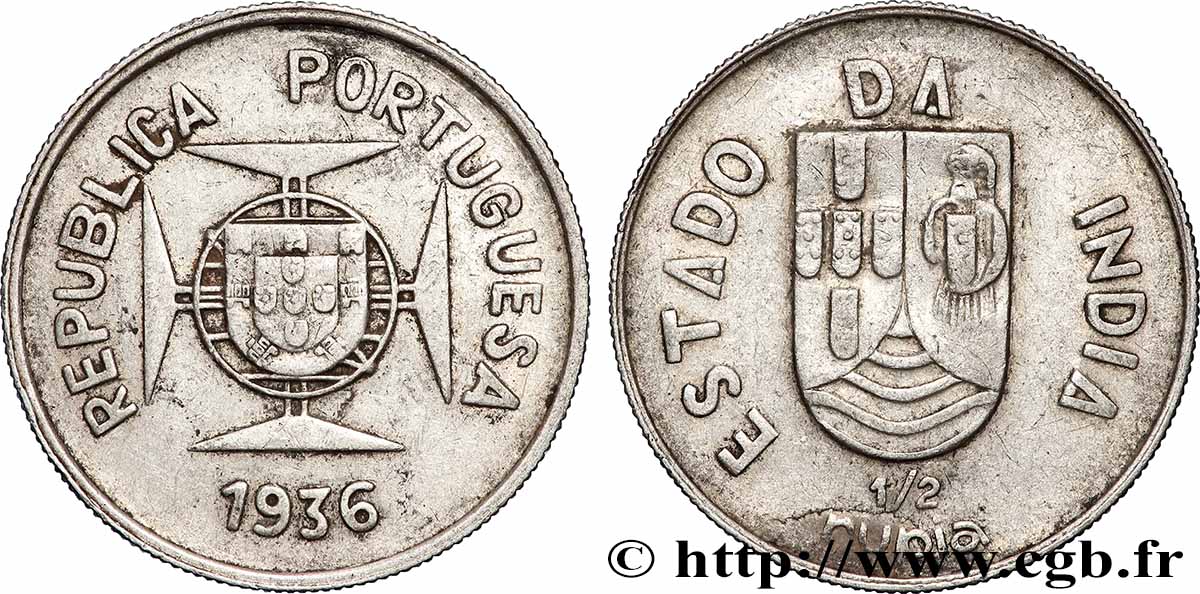 PORTUGIESISCH-INDIEN 1/2 Rupia République Portugaise 1936 Lisbonne SS 