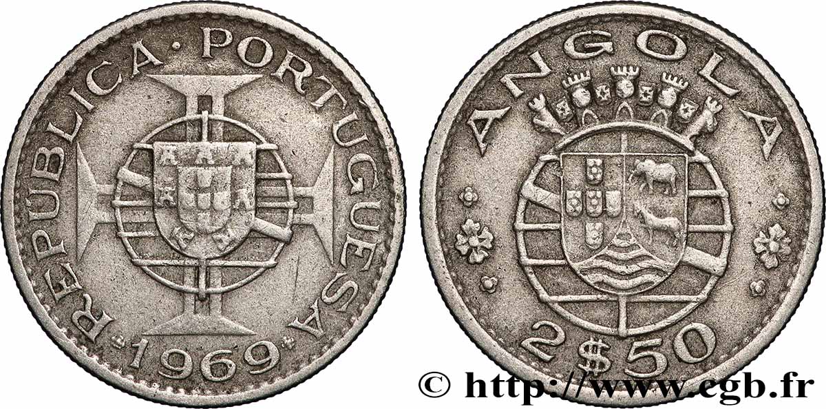 ANGOLA 2 1/2 Escudos emblème du Portugal 1969 Lisbonne TTB 