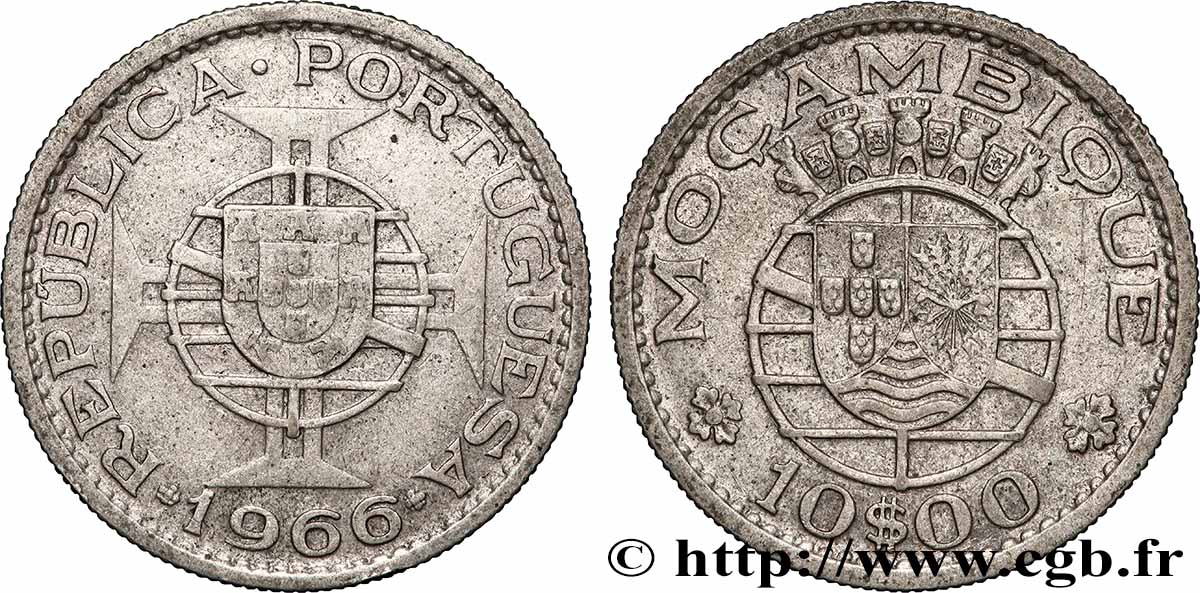 MOZAMBIK 10 Escudos 1966 Lisbonne SS 