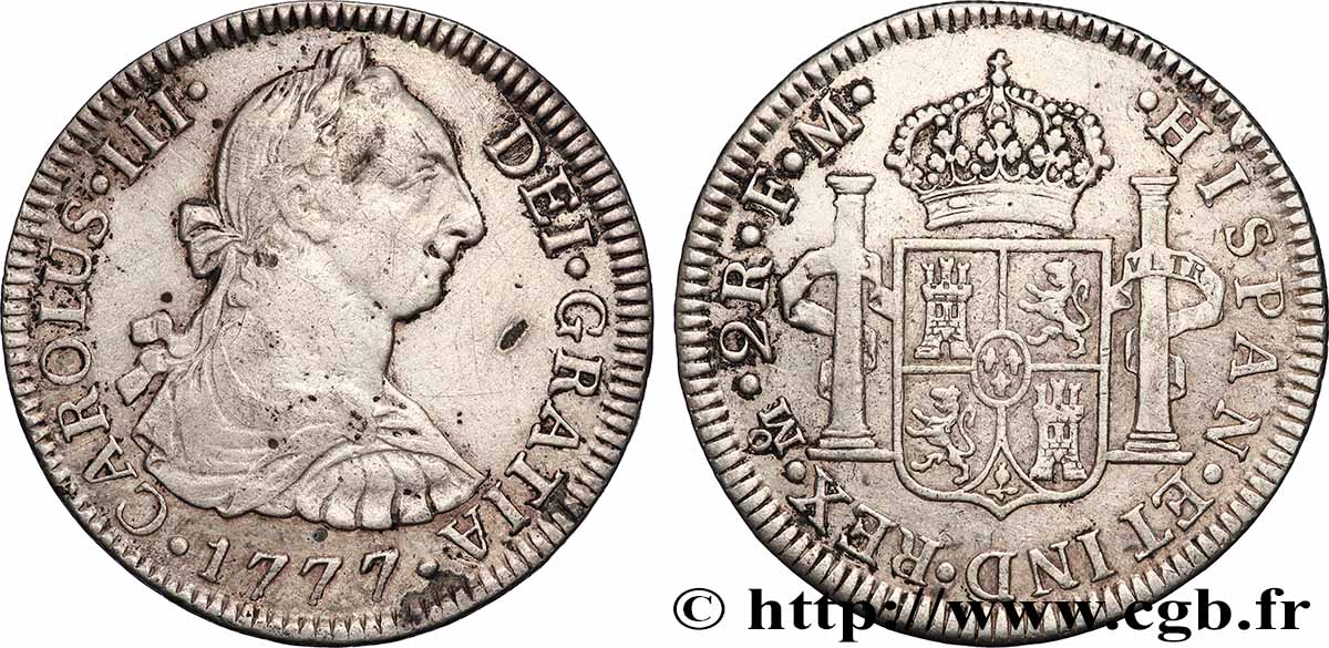 MEXICO 2 Reales Charles III d’Espagne 1777 Mexico XF 