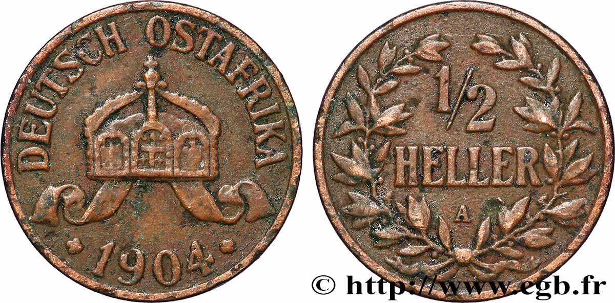 DEUTSCH-OSTAFRIKA 1/2 Heller Deutch Ostafrika 1904 Berlin fSS 