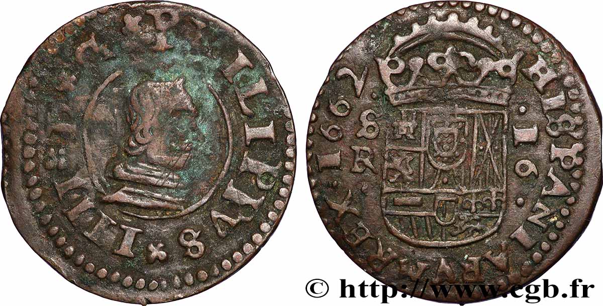 SPAIN - KINGDOM OF SPAIN - PHILIP IV 16 Maravedis 1662 Séville VF 