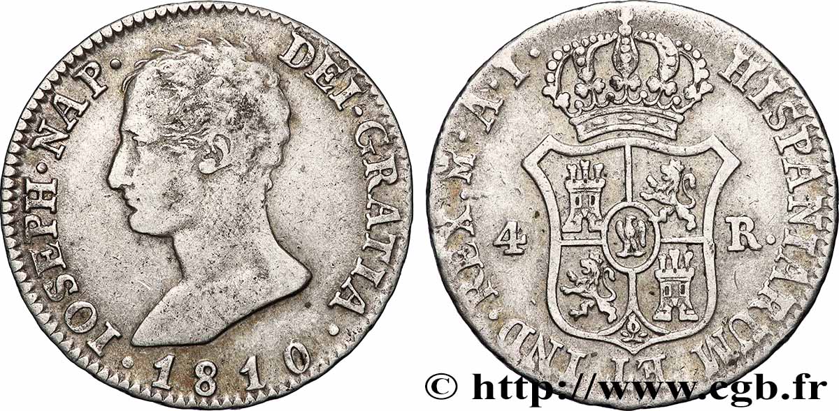 SPAIN - KINGDOM OF SPAIN - JOSEPH NAPOLEON 4 Reales 1810 Madrid XF 