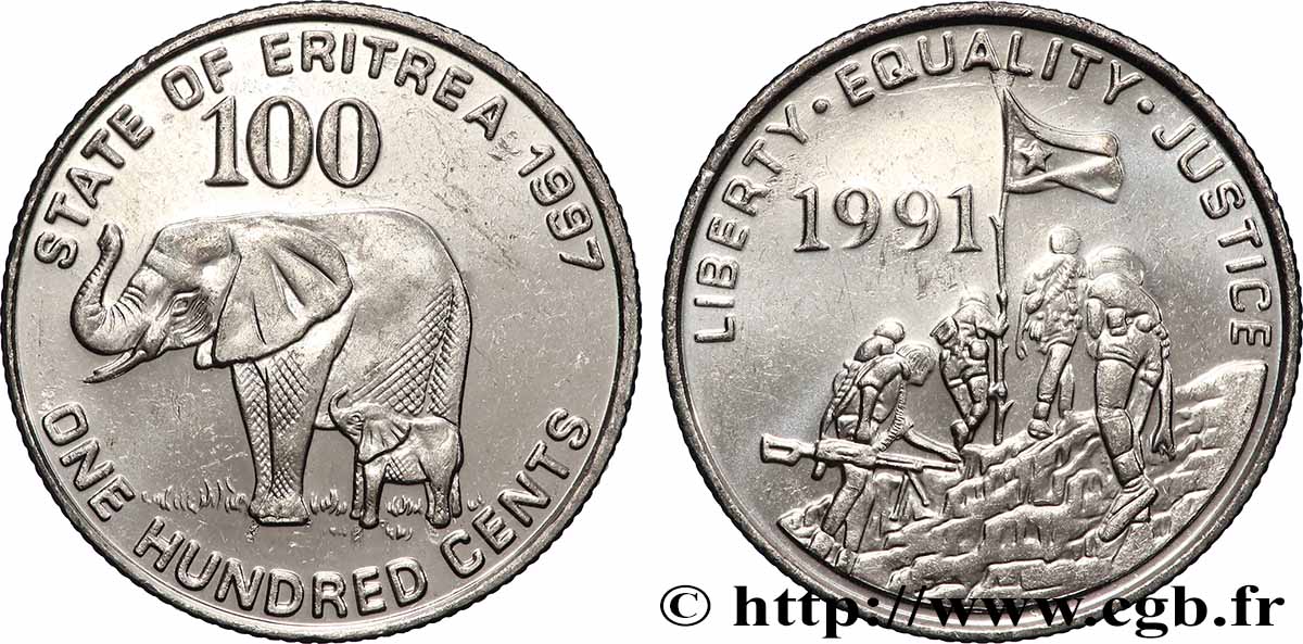 ERITREA 100 Cents éléphant / combattants 1997  fST 