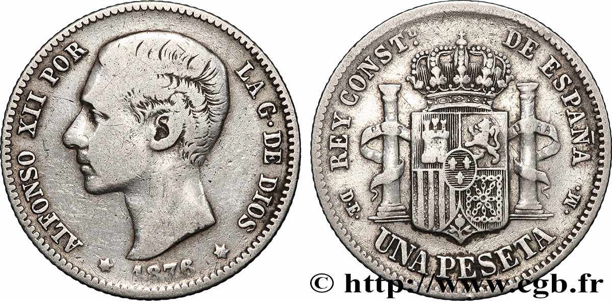 ESPAGNE 1 Peseta Alphonse XII 1876 Madrid TB+ 