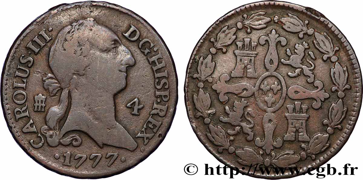 SPAIN 4 Maravedis Charles III  1777 Ségovie VF 