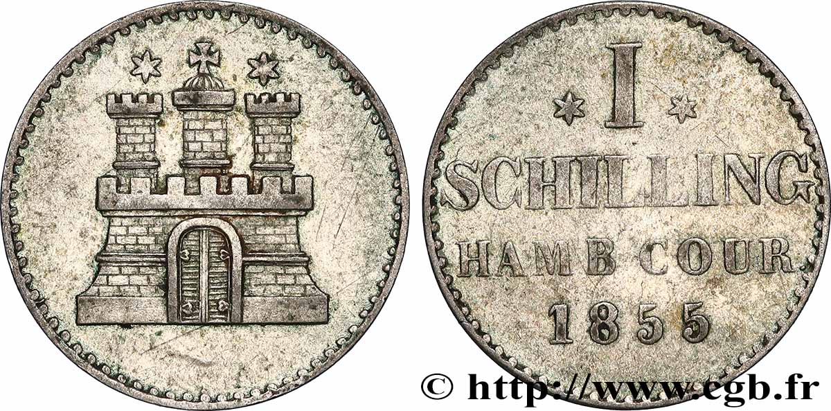ALLEMAGNE - VILLE LIBRE DE HAMBOURG 1 Schilling 1855 Berlin TTB+ 
