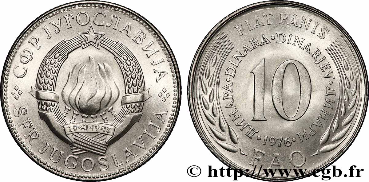 JUGOSLAWIEN 10 Dinara FAO 1976  fST 