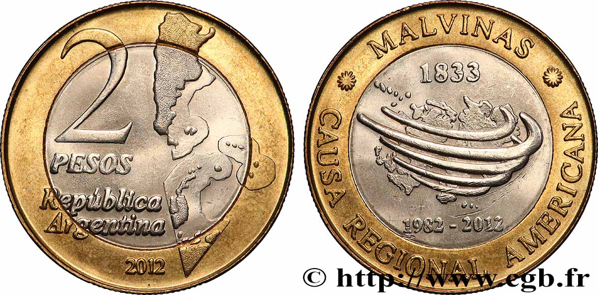 ARGENTINIEN 2 Pesos 30e anniversaire de la guerre des Malouines 2012  VZ 