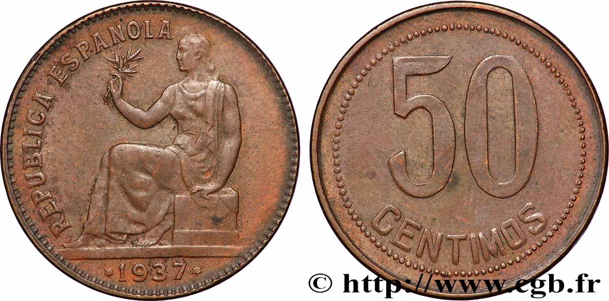 SPAIN 50 Centimos monnayage républicain 1937 Madrid XF 